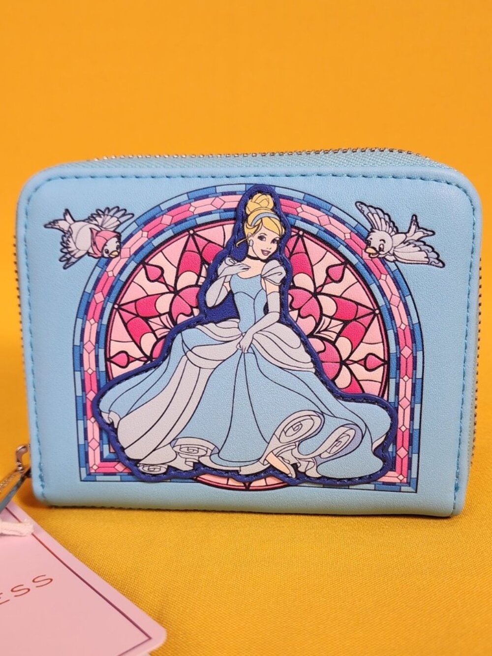 Loungefly Disney Princess Cinderella Stained Glass Portrait Blue Zip Wallet NEW